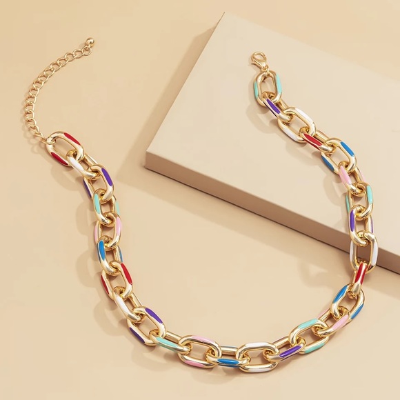 Zara Gold Hallow Link Chain Color Rainbow Hot Ceramic Glaze Adjustable Chocker - Picture 6 of 16